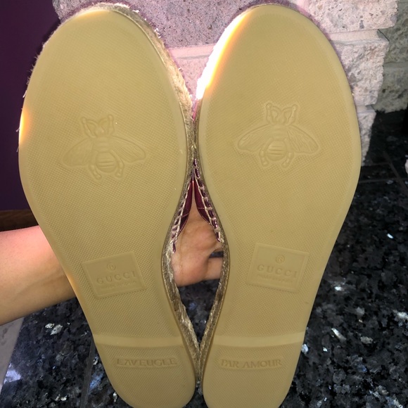 Gucci Pink Metallic Leather Espadrille Sandals - Picture 8 of 13